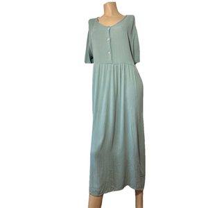 Gloria Vanderbilt Crinkle Green Midi Dress Textured Short Sleeve Size Medium